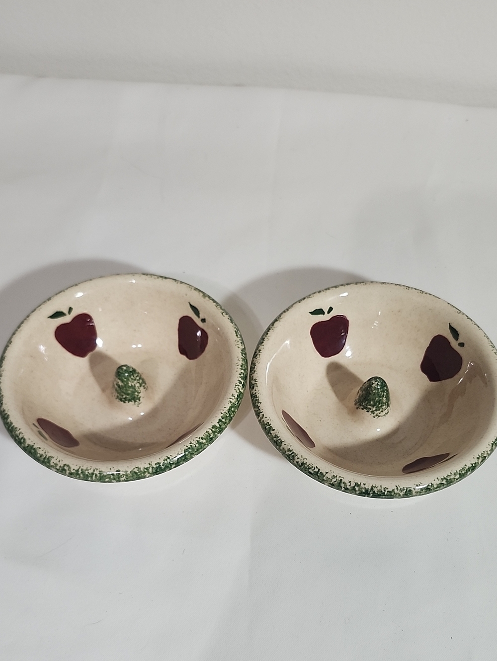 Hand-Painted Ceramic Apple Dip Bowls in Cream and Burgundy.
